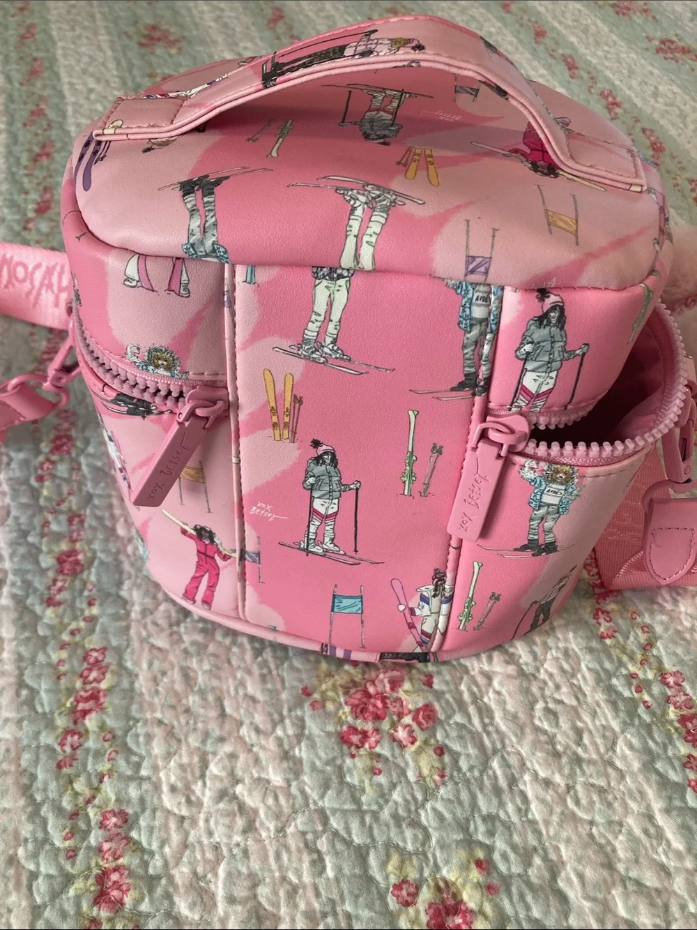 BETSEY JOHNSON Pink Ski Print Vanity Crossbody w/ keychain